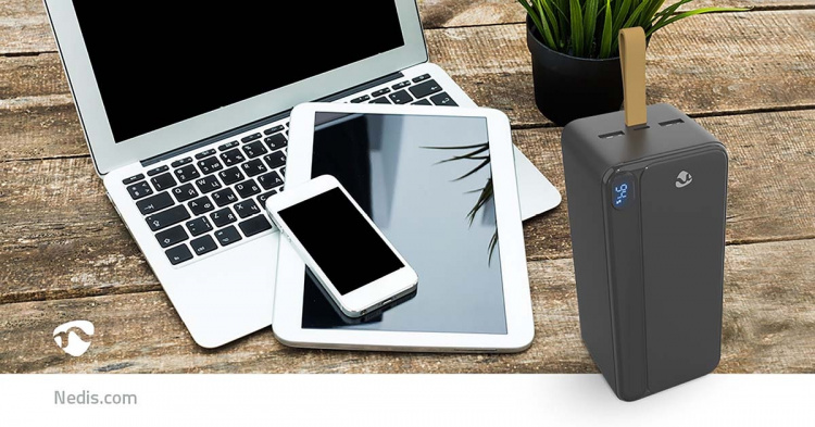 Nedis Powerbank | 30000 mAh | 1.5 / 1.67 / 2.0 / 2.22 / 3.0 A | Number of outputs: 3 | Output connection: 1x USB-C™ / 2x USB-A | Input connection: 1x USB-C™ | PD3.0 20W | Lithium-Polymer | Display