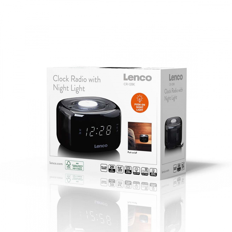 Lenco FM Clock Radio with Night Light Black