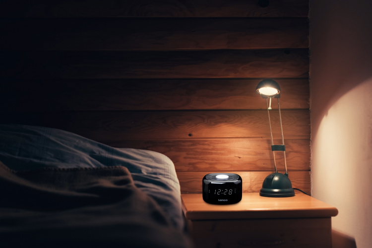 Lenco FM Clock Radio with Night Light Black
