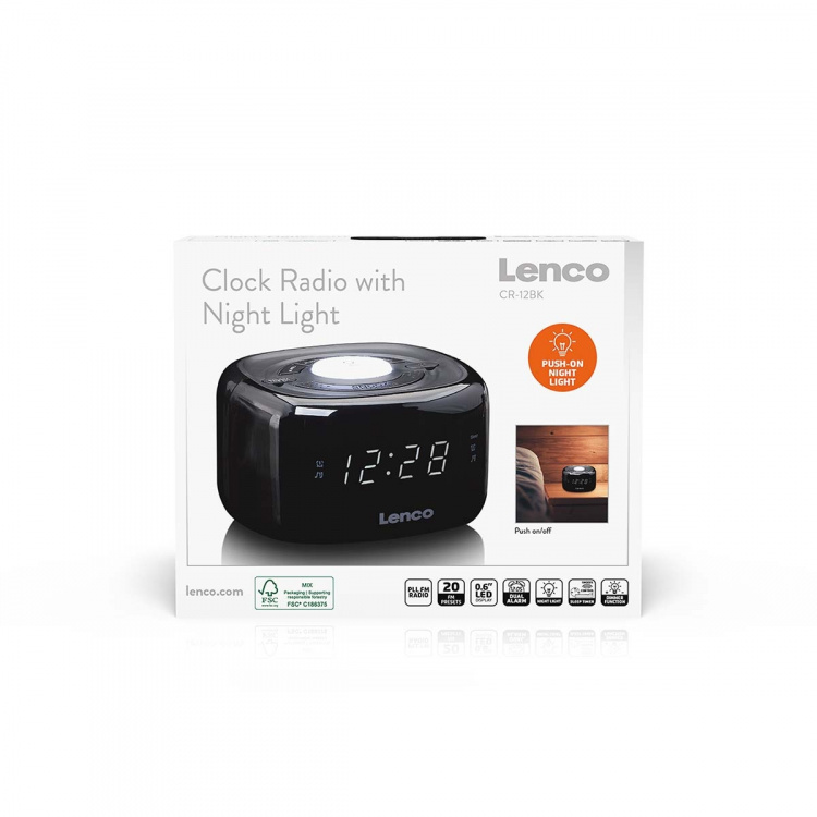 Lenco FM Clock Radio with Night Light Black