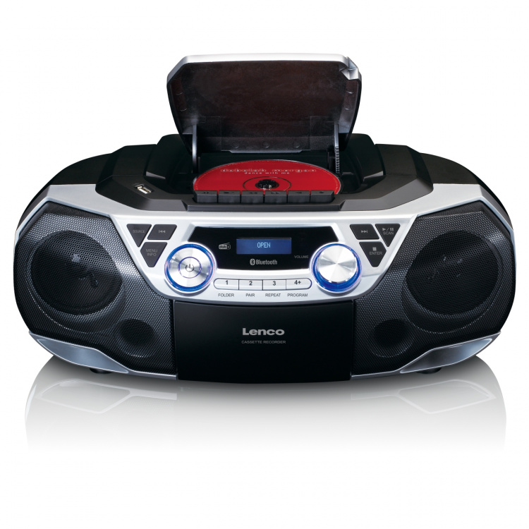Lenco Portable Boombox with DAB+/FM radio, Bluetooth®, CD, Cassette Recorder and USB player Silver