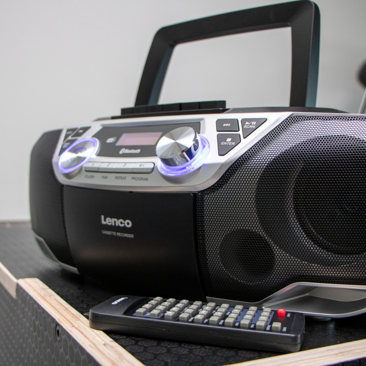 Lenco Portable Boombox with DAB+/FM radio, Bluetooth®, CD, Cassette Recorder and USB player Silver