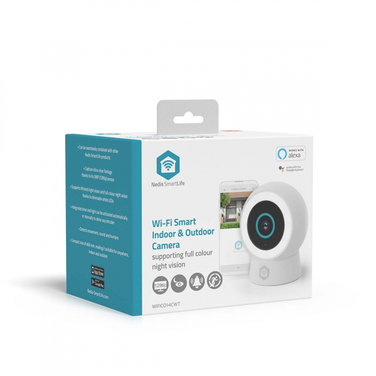 Nedis SmartLife Outdoor Camera | 3MP Full HD 1296p | IP65 | Cloud Storage (optional) / microSD (not included) / Onvif | 5 V DC | With motion sensor | Night vision | White