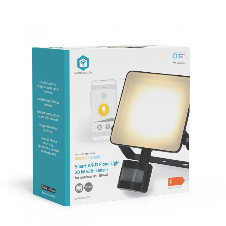 Nedis SmartLife Floodlight | Motion Sensor | 1620 lm | Wi-Fi | 20 W | Warm to Cool White | 3000 - 6500 K | Aluminium | Android™ / IOS