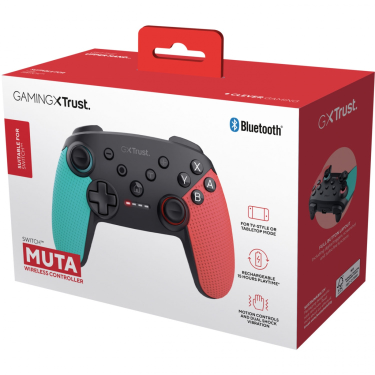 Trust GXT 1246B Muta Trådlös handkontroll Nintendo Switch/Switch 2 Blå/Röd