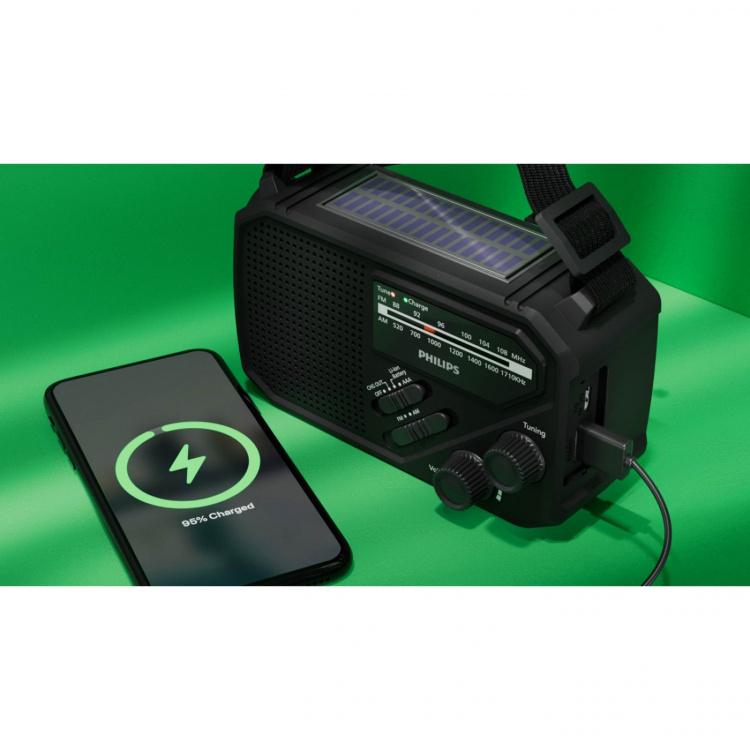 Philips Radio AM/FM Vevradio Solcell Ficklampa Svart Philips Radio AM/FM Vevradio Solcell Ficklampa Svart