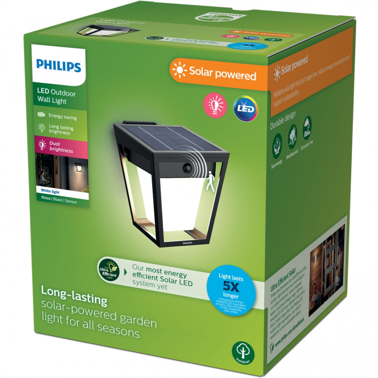 Philips Nissa Vägglampa Solcell LED 250/20lm Svart