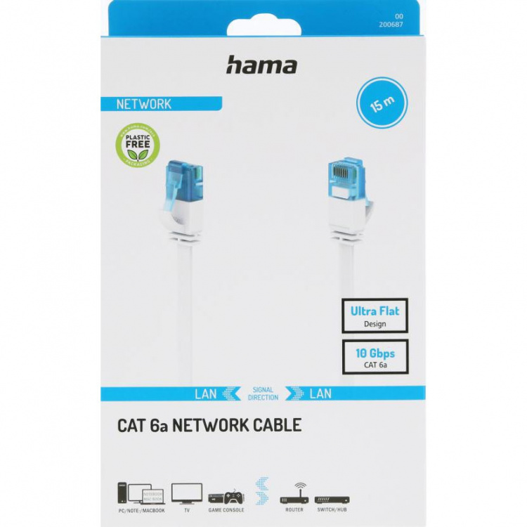 Hama Network Cable Cat6A 10Gbit/S U/Utp Flat White 15m