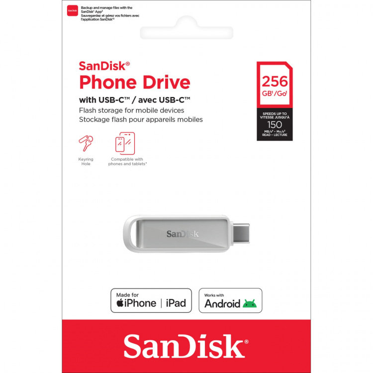 SanDisk USB Flash Phone Drive USB-C 256GB Arctic White
