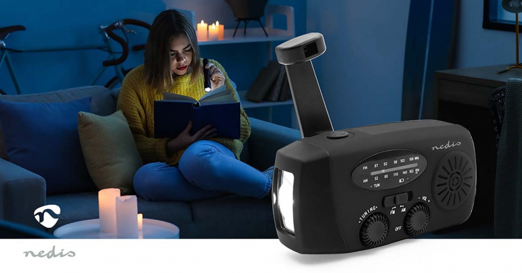 Nedis Emergency Radio | Table Design | AM / FM | Powerbank function | Accu Powered / Hand Crank / USB Powered | Black Nedis Emergency Radio | Table Design | AM / FM | Powerbank function | Accu Powered / Hand Crank / USB Powered | Black