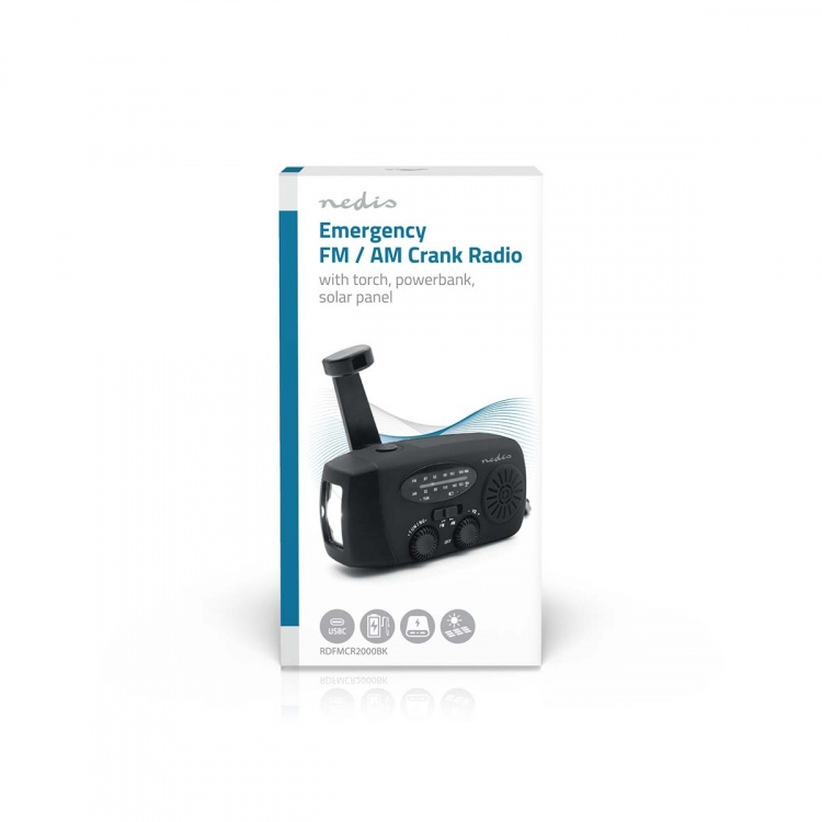 Nedis Emergency Radio | Table Design | AM / FM | Powerbank function | Accu Powered / Hand Crank / USB Powered | Black Nedis Emergency Radio | Table Design | AM / FM | Powerbank function | Accu Powered / Hand Crank / USB Powered | Black