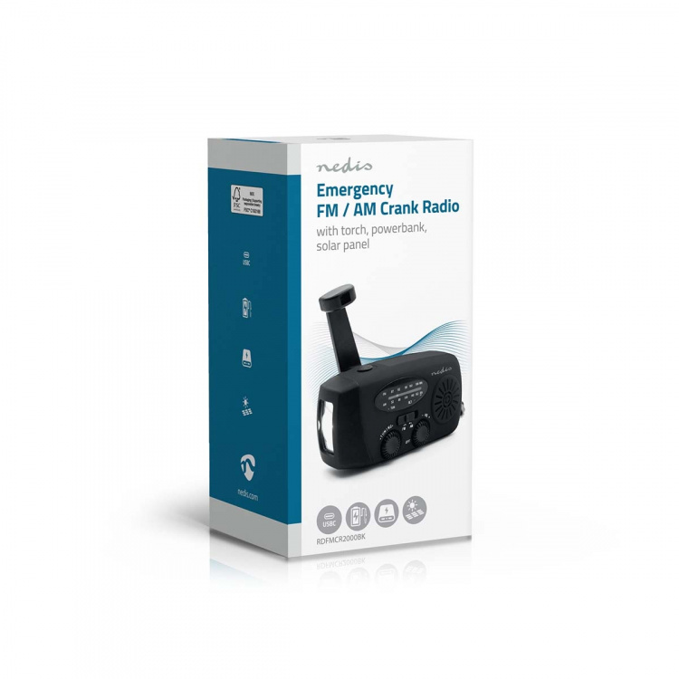 Nedis Emergency Radio | Table Design | AM / FM | Powerbank function | Accu Powered / Hand Crank / USB Powered | Black Nedis Emergency Radio | Table Design | AM / FM | Powerbank function | Accu Powered / Hand Crank / USB Powered | Black