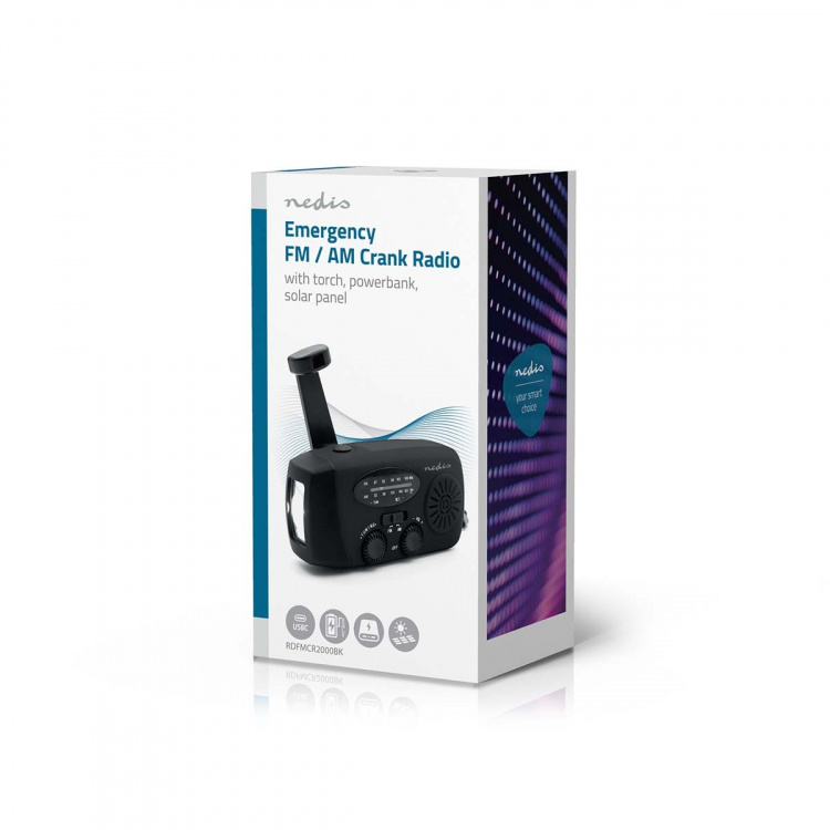 Nedis Emergency Radio | Table Design | AM / FM | Powerbank function | Accu Powered / Hand Crank / USB Powered | Black Nedis Emergency Radio | Table Design | AM / FM | Powerbank function | Accu Powered / Hand Crank / USB Powered | Black