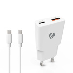 Nedis Wall Charger | PD3.0 | Quick charge feature | 1.5 / 2.0 / 2.22 / 3.0 A | Number of outputs: 2 | USB-A / USB-C™ | USB-C™ (Loose) Cable | 1.50 m | Automatic Voltage Selection | White