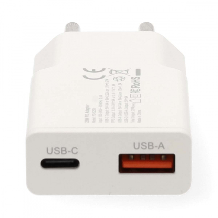 Nedis Wall Charger | PD3.0 | Quick charge feature | 1.5 / 2.0 / 2.22 / 3.0 A | Number of outputs: 2 | USB-A / USB-C™ | USB-C™ (Loose) Cable | 1.50 m | Automatic Voltage Selection | White