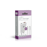 Nedis Wall Charger | PD3.0 | Quick charge feature | 1.5 / 2.0 / 2.22 / 3.0 A | Number of outputs: 2 | USB-A / USB-C™ | USB-C™ (Loose) Cable | 1.50 m | Automatic Voltage Selection | White