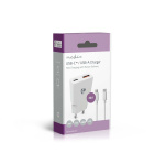 Nedis Wall Charger | PD3.0 30W | Quick charge feature | 1.5 / 2.0 / 2.5 / 3.0 A | Number of outputs: 2 | USB-A / USB-C™ | USB-C™ (Loose) Cable | 1.50 m | Automatic Voltage Selection | White