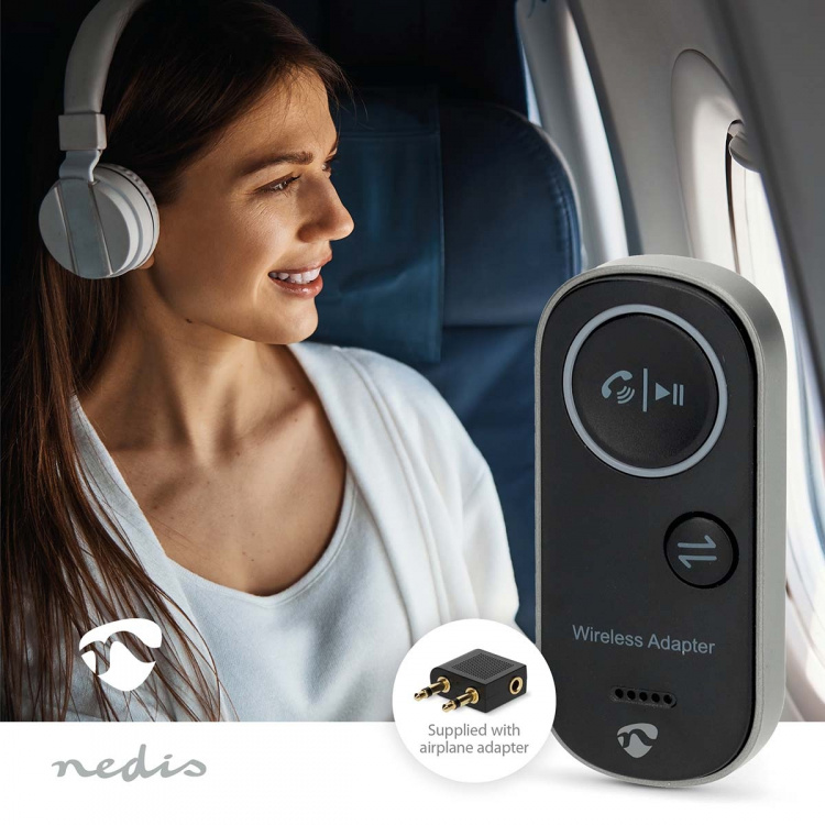 Nedis Bluetooth® Transmitter Receiver | Audio / video / data connections input: USB-C™ Female | Audio / video / data connections output: 1x 3.5 mm | SBC | Up to 1 Device | Battery play time: 8.5 hrs | Black