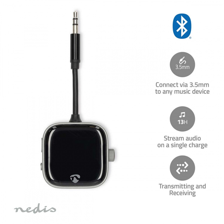 Nedis Bluetooth® Transmitter Receiver | Audio / video / data connections input: USB-C™ Female | Audio / video / data connections output: USB-C™ Female | SBC | Up to 2 Devices | Battery 1 operating time standard usage: 780 min | Black