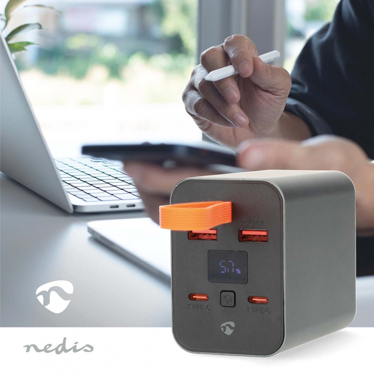 Nedis Powerbank | 30000 mAh | 1.5 / 2.0 / 3.0 / 5.0 A | Number of outputs: 4 | Output connection: 2x USB-A / 2x USB-C™ | Input connection: 1x USB-C™ | PD3.0 100W / QC3.0 | Lithium-Polymer | Display