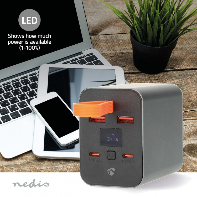 Nedis Powerbank | 30000 mAh | 1.5 / 2.0 / 3.0 / 5.0 A | Number of outputs: 4 | Output connection: 2x USB-A / 2x USB-C™ | Input connection: 1x USB-C™ | PD3.0 100W / QC3.0 | Lithium-Polymer | Display