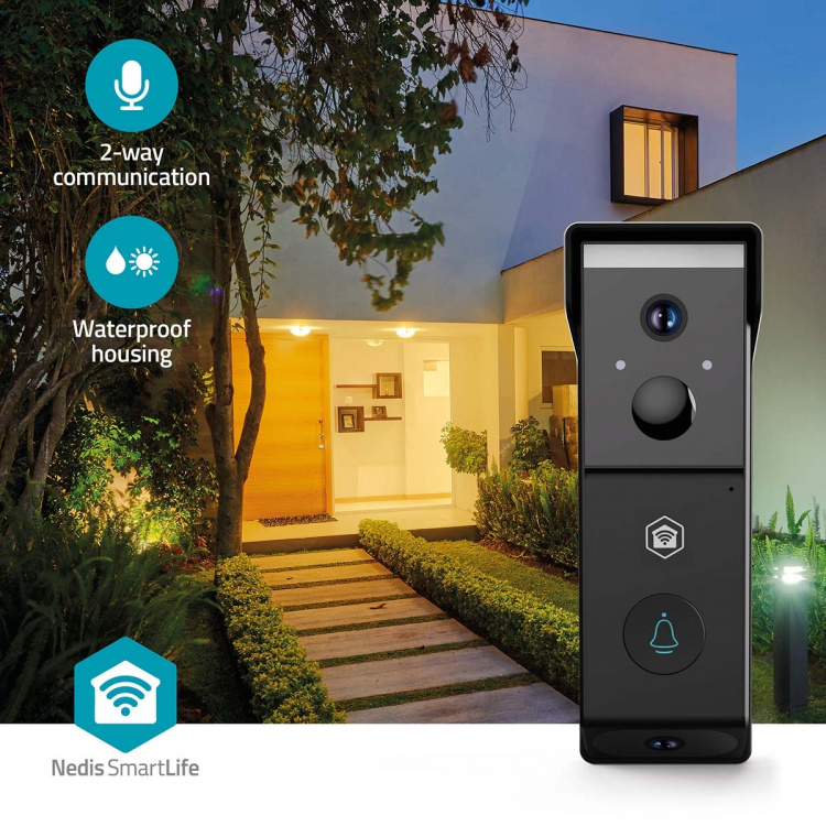 Nedis SmartLife Video Doorbell | Battery Powered | 2x Full HD 1080p | Cloud Storage (optional) / microSD (not included) | IP54 | With motion sensor | Night vision | Black