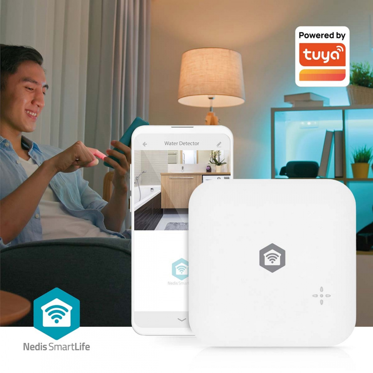 Nedis SmartLife Water Detector | Wi-Fi | Battery Powered | Extension included | Max. battery life: 24 Months | 80 dB | White