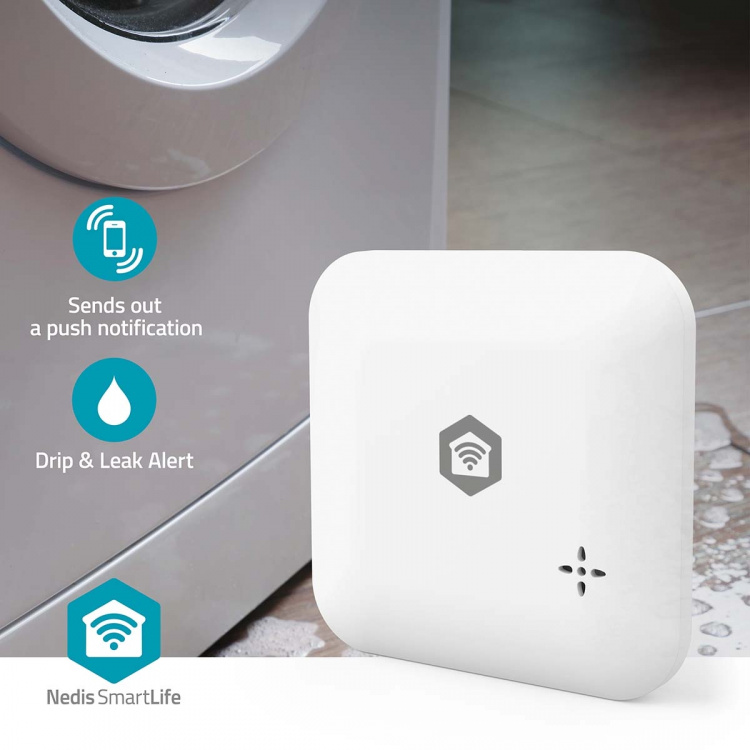 Nedis SmartLife Water Detector | Wi-Fi | Battery Powered | Extension included | Max. battery life: 24 Months | 80 dB | White