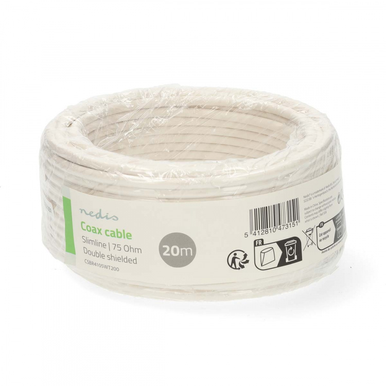 Nedis Coax Cable On Reel | Mini Coax | Double Shielded | ECA | 20.0 m | Coax | PVC | White | Wrap