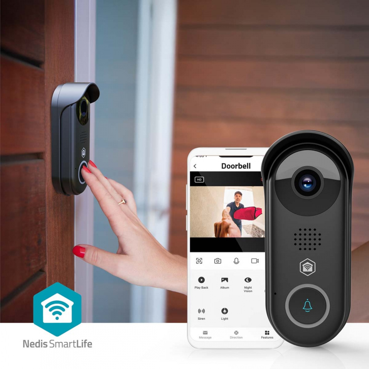 Nedis SmartLife Video Doorbell | Transformer | Full HD 1080p | Cloud Storage (optional) / microSD (not included) / Onvif | IP54 | With motion sensor | Night vision | Black