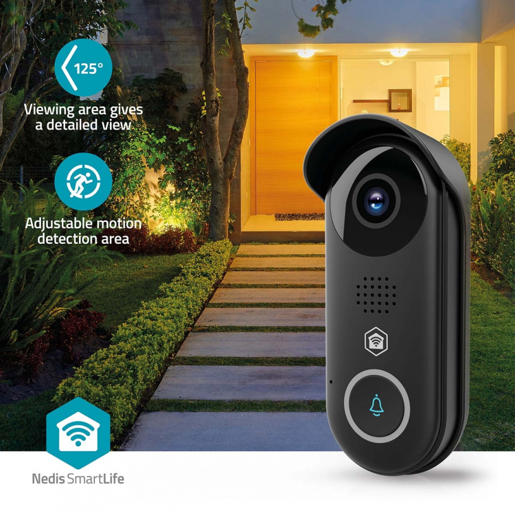 Nedis SmartLife Video Doorbell | Transformer | Full HD 1080p | Cloud Storage (optional) / microSD (not included) / Onvif | IP54 | With motion sensor | Night vision | Black