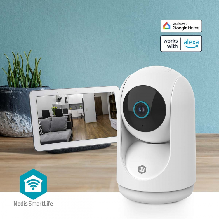 Nedis SmartLife Indoor Camera | 3MP Full HD 1296p | Pan tilt | Cloud Storage (optional) / microSD (not included) / Onvif | With motion sensor | Night vision | White