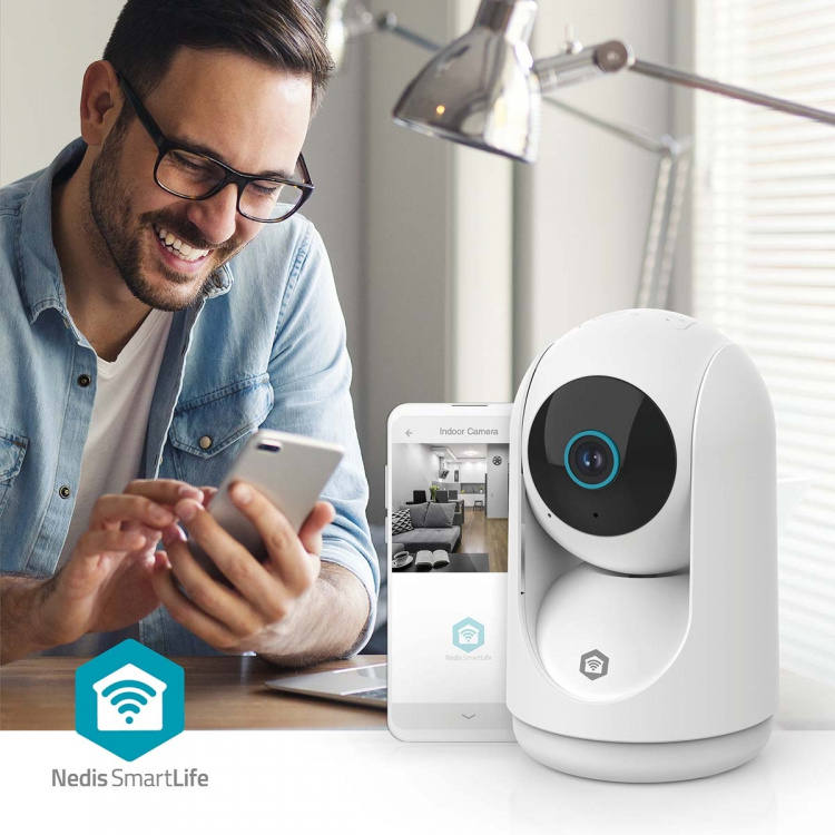Nedis SmartLife Indoor Camera | 3MP Full HD 1296p | Pan tilt | Cloud Storage (optional) / microSD (not included) / Onvif | With motion sensor | Night vision | White