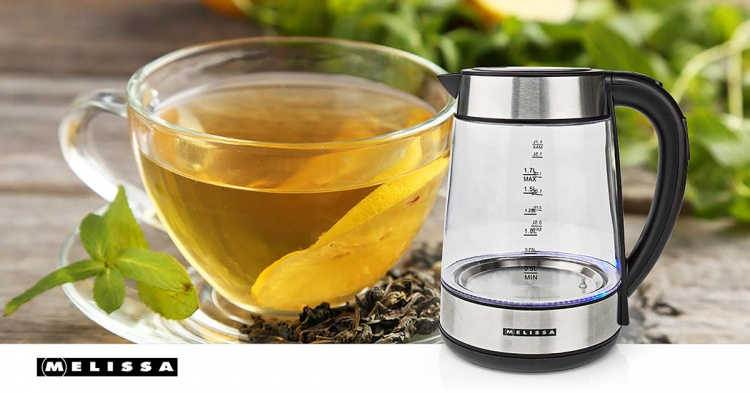 MELISSA Digital Electric Kettle | 1.7 l | 2200 W | Glass | 50/70/80/90/100 °C Presets | 360° pirouette base | Concealed heating element | Strix® controller | Keep-warm function | Boil-dry protection MELISSA Digital Electric Kettle | 1.7 l | 2200 W | Glass | 50/70/80/90/100 °C Presets | 360° pirouette base | Concealed heating element | Strix® controller | Keep-warm function | Boil-dry protection