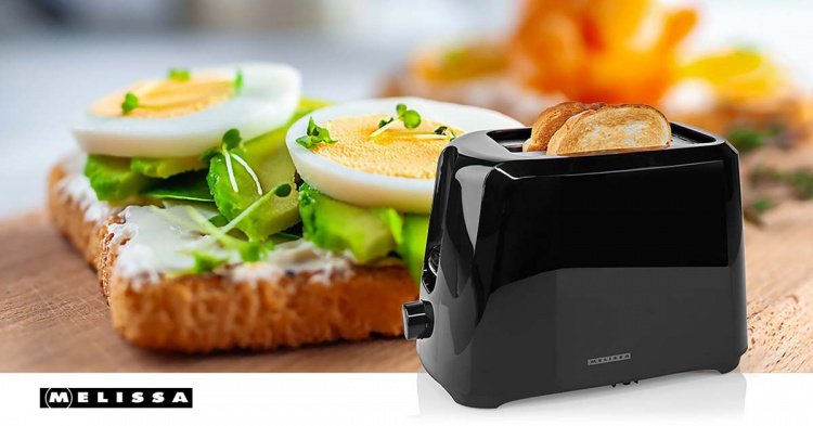 MELISSA Toaster | 2 Slots | 700 W | 6 Browning levels | Removable crumb tray | Cancel function | Black
