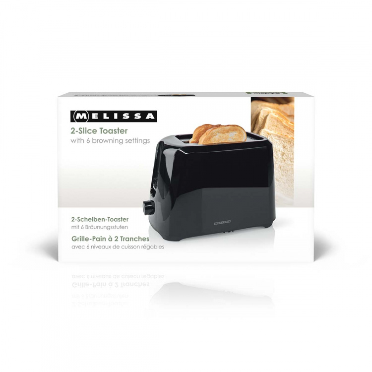 MELISSA Toaster | 2 Slots | 700 W | 6 Browning levels | Removable crumb tray | Cancel function | Black
