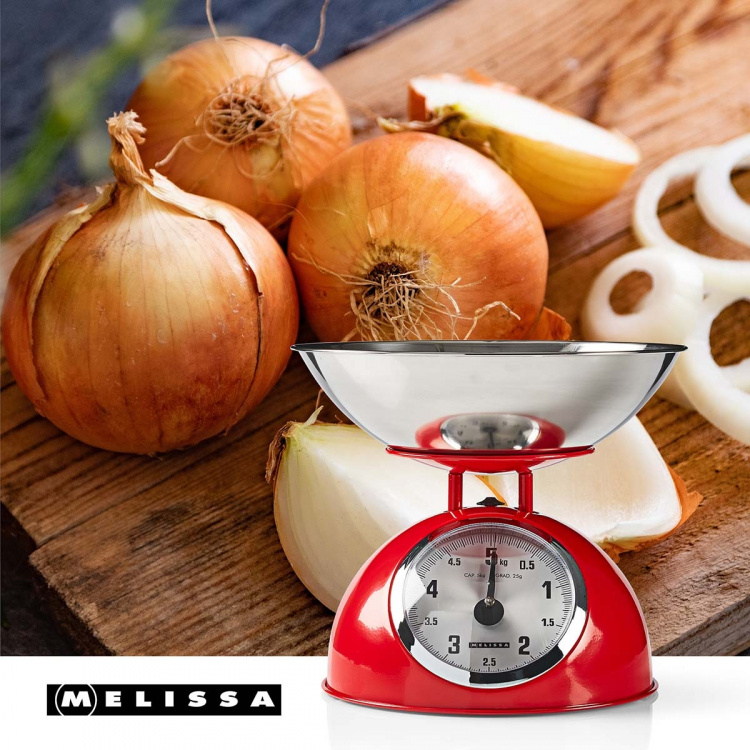 MELISSA Retro Kitchen Scale | Analog | Metal Housing | Removable bowl | Max. 5kg | 25-gram increments | Red MELISSA Retro Kitchen Scale | Analog | Metal Housing | Removable bowl | Max. 5kg | 25-gram increments | Red