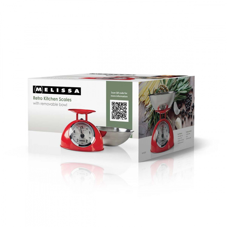MELISSA Retro Kitchen Scale | Analog | Metal Housing | Removable bowl | Max. 5kg | 25-gram increments | Red MELISSA Retro Kitchen Scale | Analog | Metal Housing | Removable bowl | Max. 5kg | 25-gram increments | Red