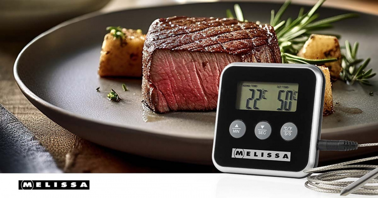 MELISSA Meat Thermometer | up to 250°C | Alarm timer | LCD Display