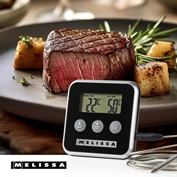 MELISSA Meat Thermometer | up to 250°C | Alarm timer | LCD Display
