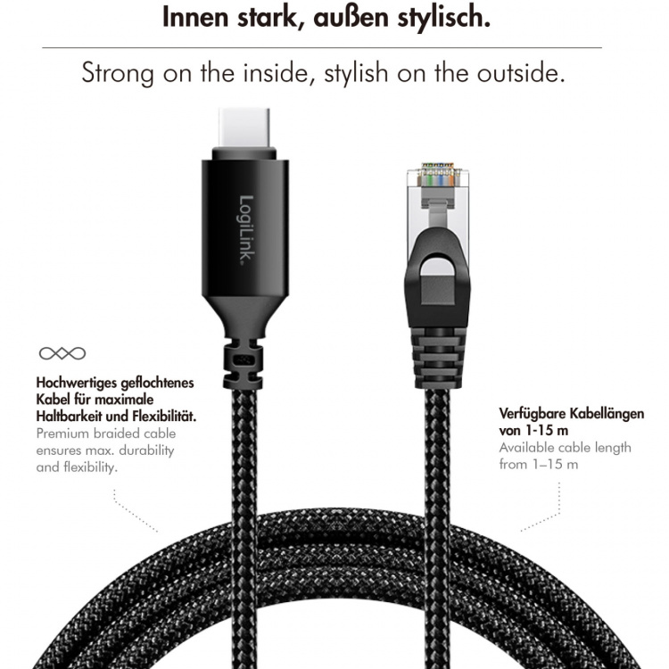 LogiLink USB-C till Nätverkskabel RJ45 1 Gbps Aktiv 2 m