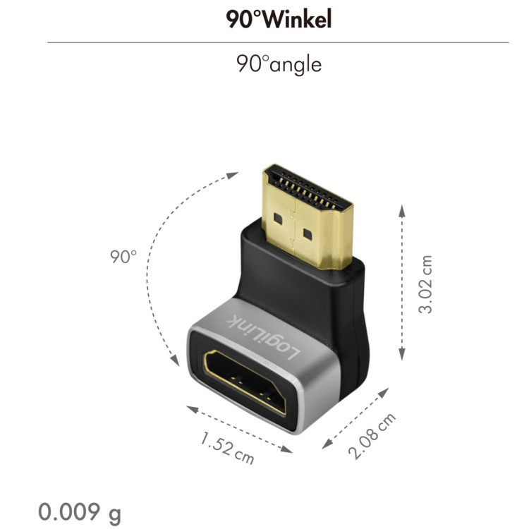 LogiLink HDMI-adapter Vinklad 270° Hane-Hona 8K/60 Hz