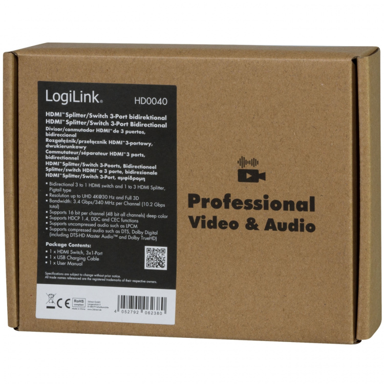 LogiLink HDMI-switch 3-portar Dubbelriktad HDMI 1.4 4K/30 Hz LogiLink HDMI-switch 3-portar Dubbelriktad HDMI 1.4 4K/30 Hz