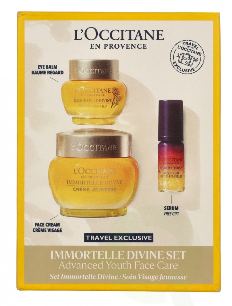 L\'Occitane Immortelle Face Care Set 70 ml Eye Balm 15ml/Divine Cream 50ml/Overnight Reset Oil 5ml