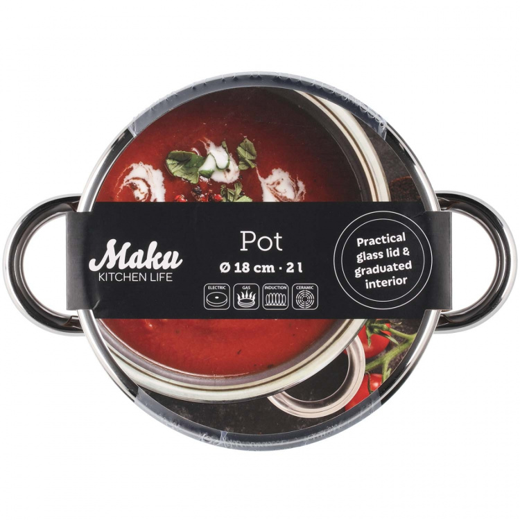 Maku Kastrull Basic i stål med glaslock 2 L Maku Kastrull Basic i stål med glaslock 2 L