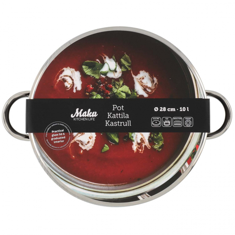Maku Basic Gryta i stål med glaslock 10 L 28 cm