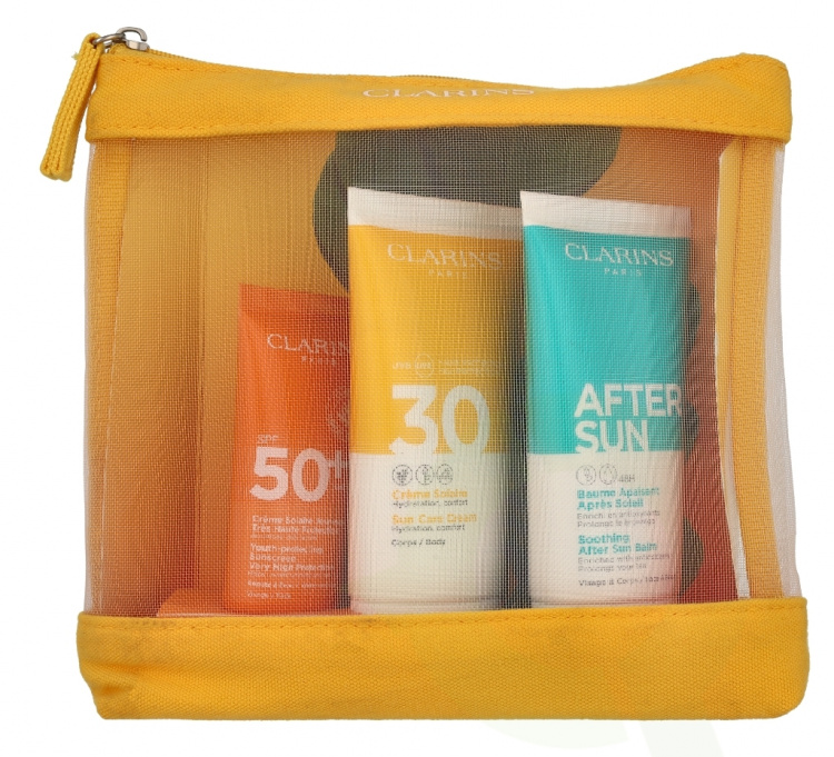 Clarins Summer Essentials Set 180 ml Youth-protecting Sunscreen SPF50+ Face 30ml/Sun Care Cream Body SPF30 75ml/Soothing After Sun Balm 75ml