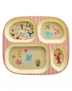 RICE Melamine Kids 4 Room Plate - Coral Ocean Print - Coral