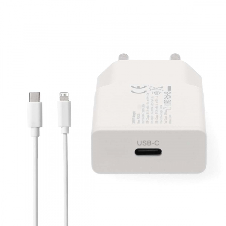 Nedis Wall Charger | PD3.0 | Quick charge feature | 1.67 / 2.22 / 3.0 A | Number of outputs: 1 | USB-C™ | Lightning 8-Pin (Loose) Cable | 1.00 m | Automatic Voltage Selection | White