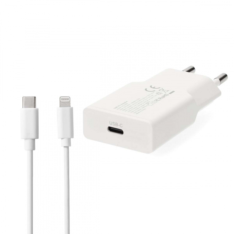 Nedis Wall Charger | PD3.0 | Quick charge feature | 1.67 / 2.22 / 3.0 A | Number of outputs: 1 | USB-C™ | Lightning 8-Pin (Loose) Cable | 1.00 m | Automatic Voltage Selection | White